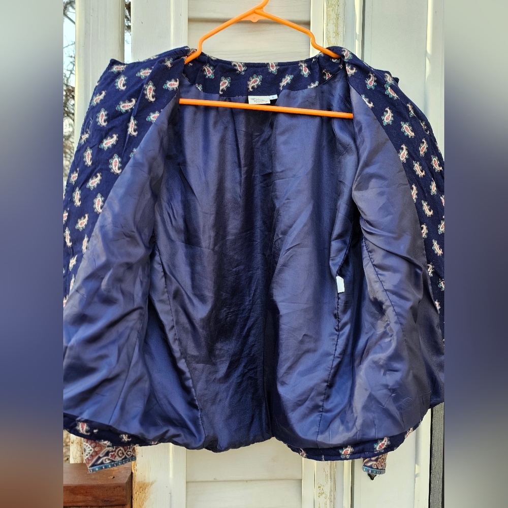 Vintage 70s Quilted Vera Bradley USA Blue Paisley Coat Jacket size L Indiana - Picture 9 of 10
